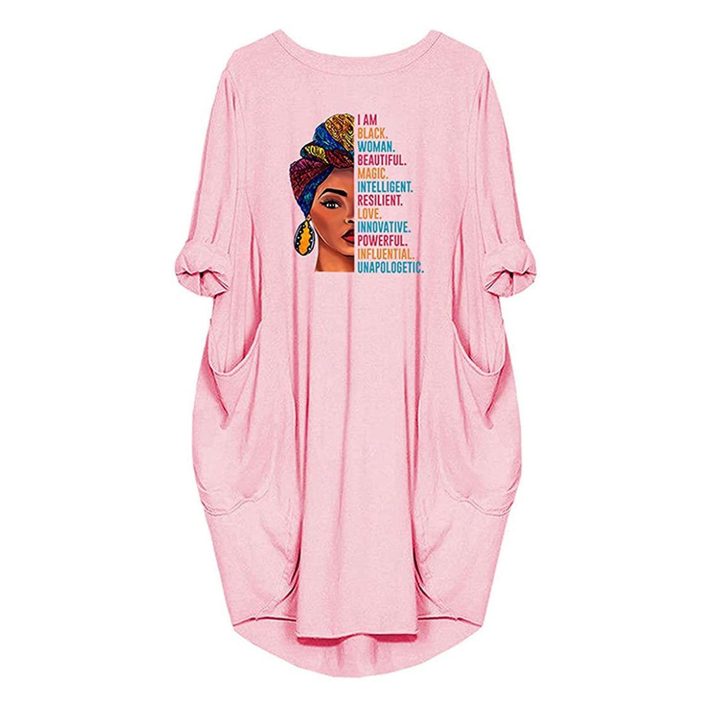 Damen Kleid mit lässigem Schnitt und kreativen Motiv und praktischen Taschen Stalluxe