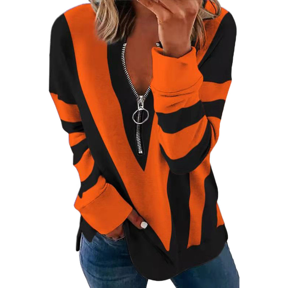 Damen Lässiger Pullover mit Reißverschluss und gestreiftem Design Stalluxe