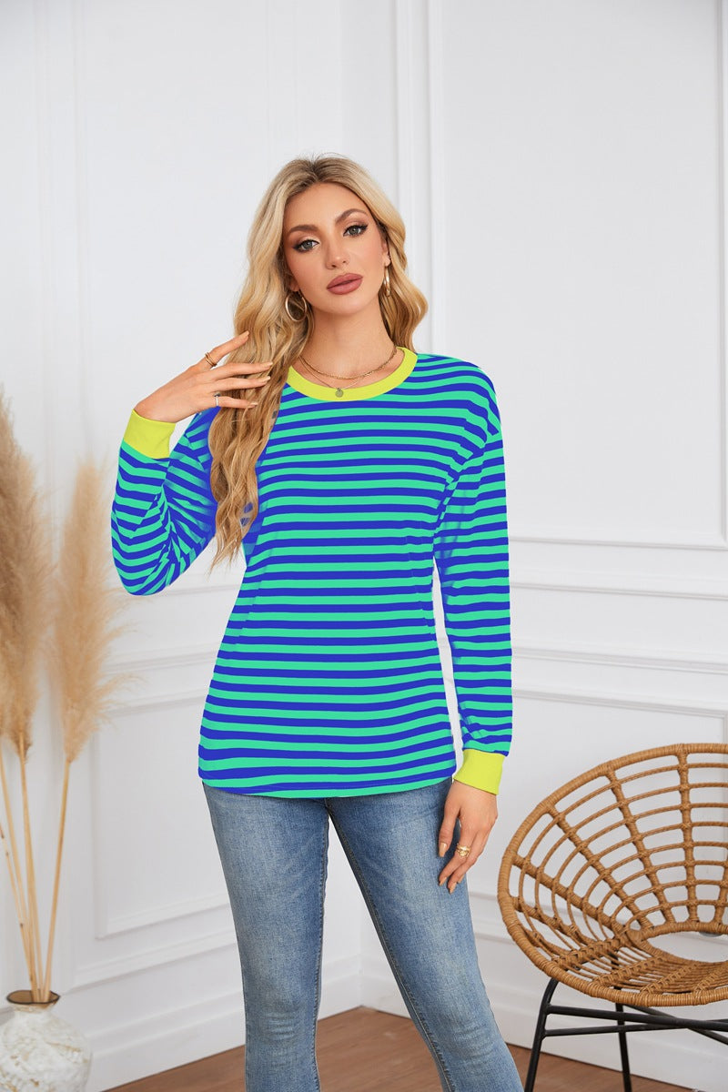Damen gestreiftes Langarmshirt mit Rundhalsausschnitt Stalluxe