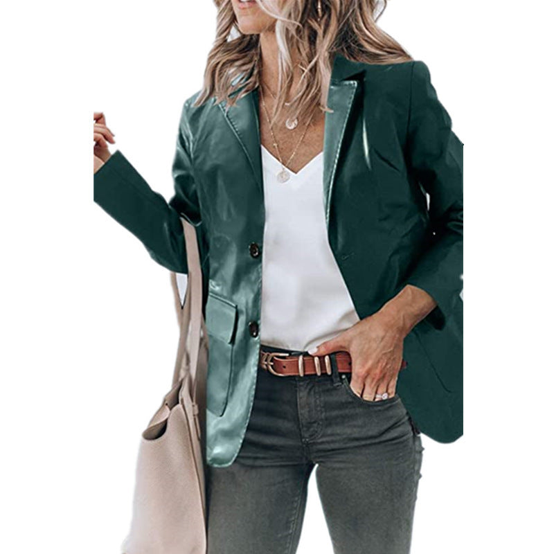 Damen elegante Blazerjacke im zeitlosen Design mit glänzender Oberfläche Stalluxe