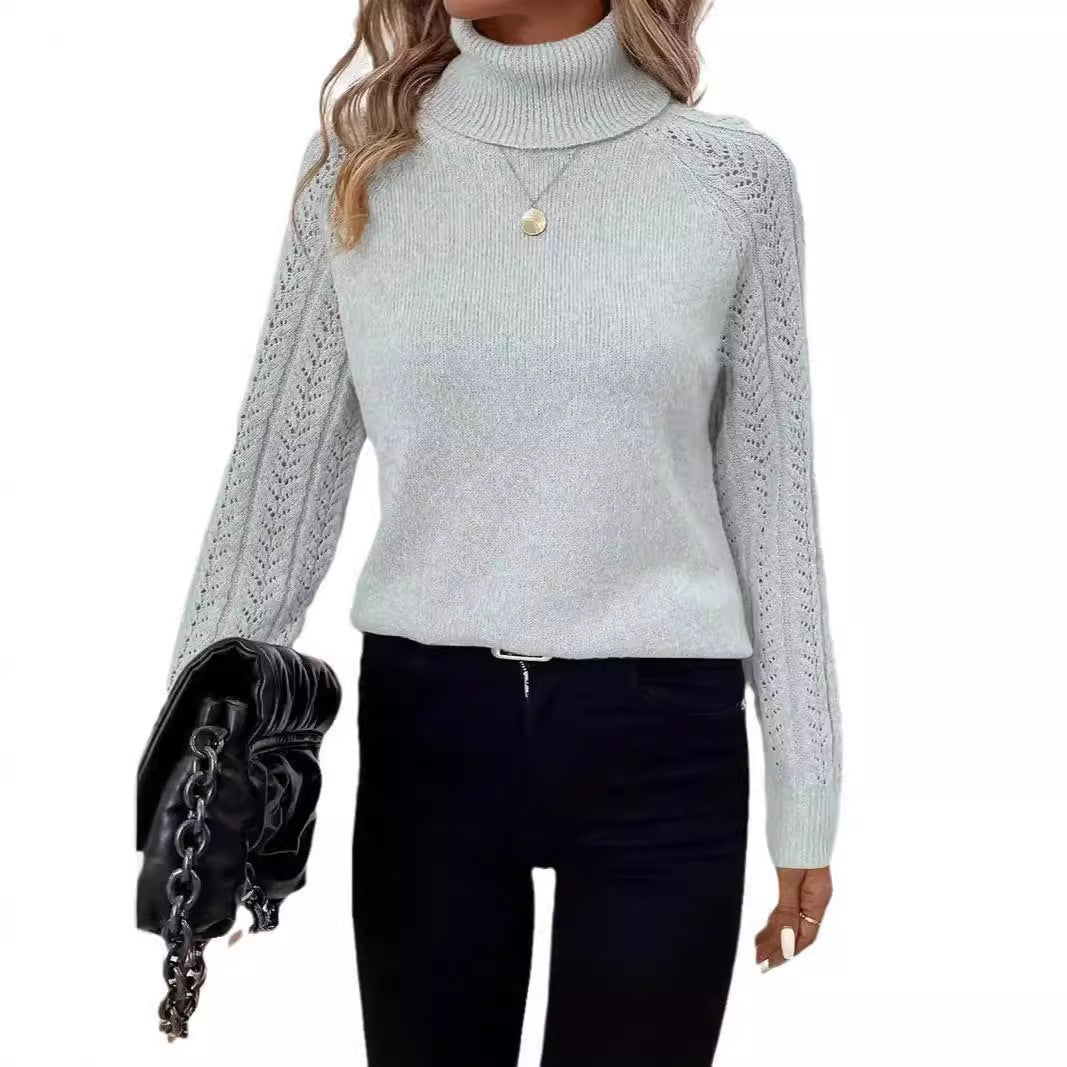 Damen Strickpullover mit hohem Kragen und filigranem Lochmuster Stalluxe