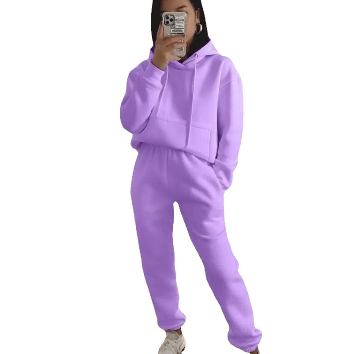 Damen lässiger Fleece-Sweatsuit mit cropped Hoodie und elastischer Hose Stalluxe