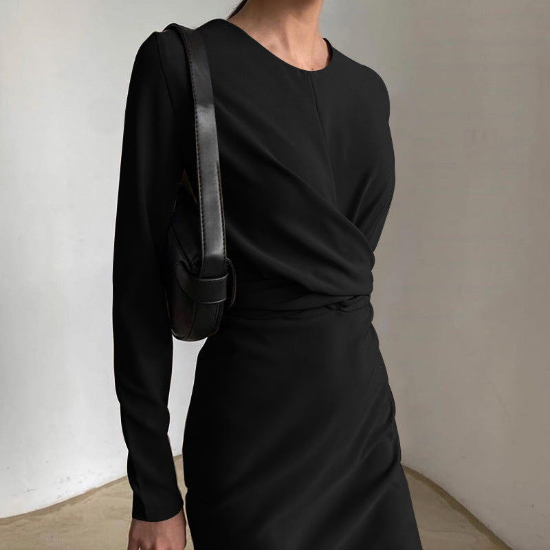 Damen Elegantes Wickelkleid mit langem Arm und fließendem Schnitt Stalluxe