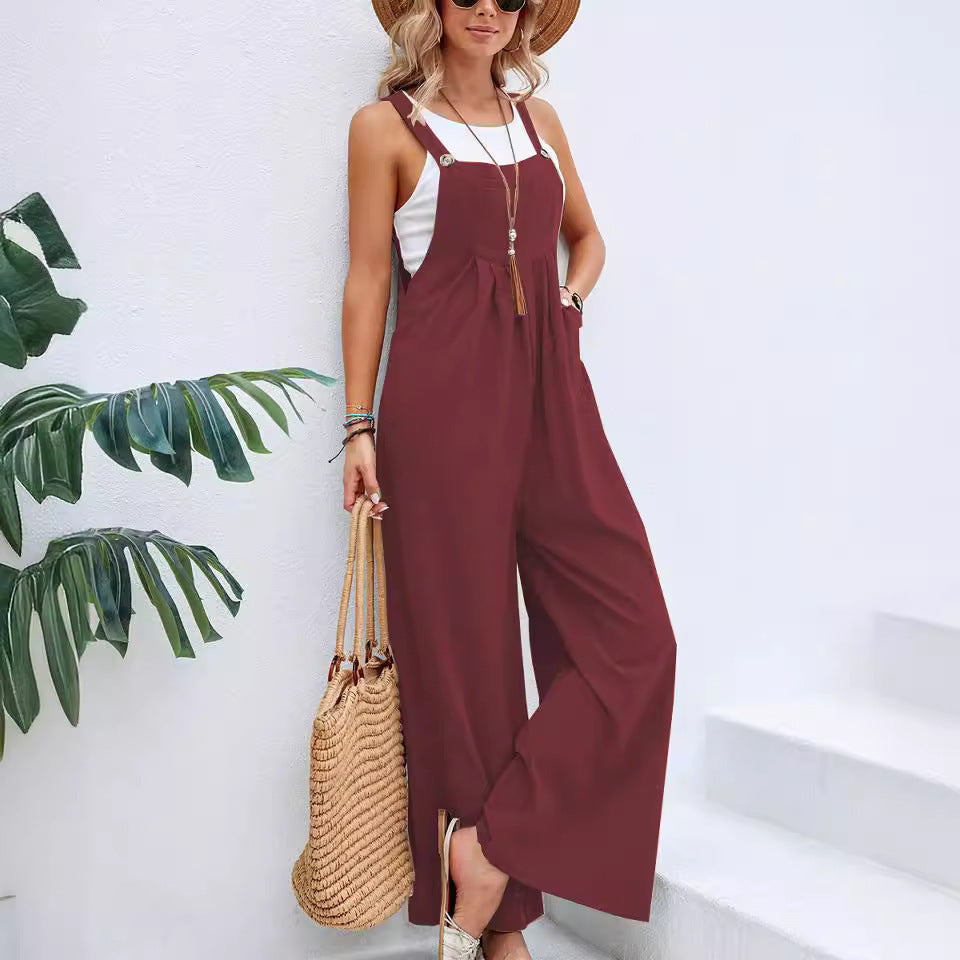 Damen Lässiger Jumpsuit mit weitem Bein und verstellbaren Trägern Stalluxe