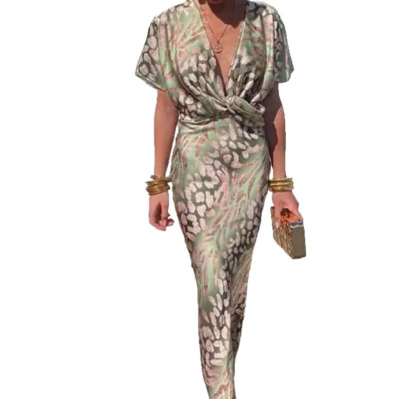 Damen Wickelkleid mit elegantem Leopardenmuster und tiefem V-Ausschnitt Stalluxe
