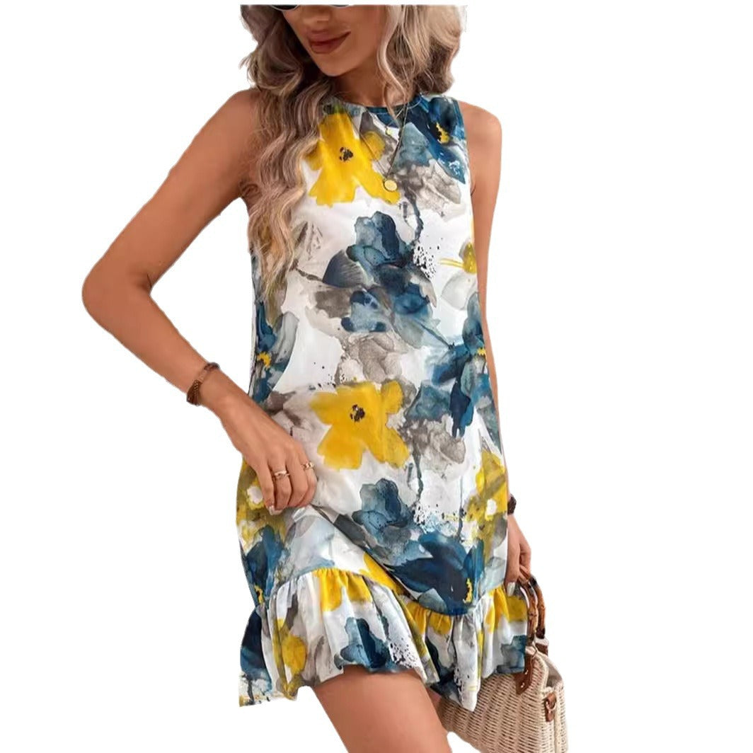 Damen Blumenkleid mit Rüschensaum Stalluxe