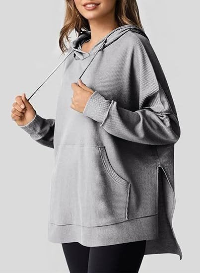 Damen Oversized Kapuzenpullover mit seitlichen Schlitzen und praktischen Taschen Stalluxe