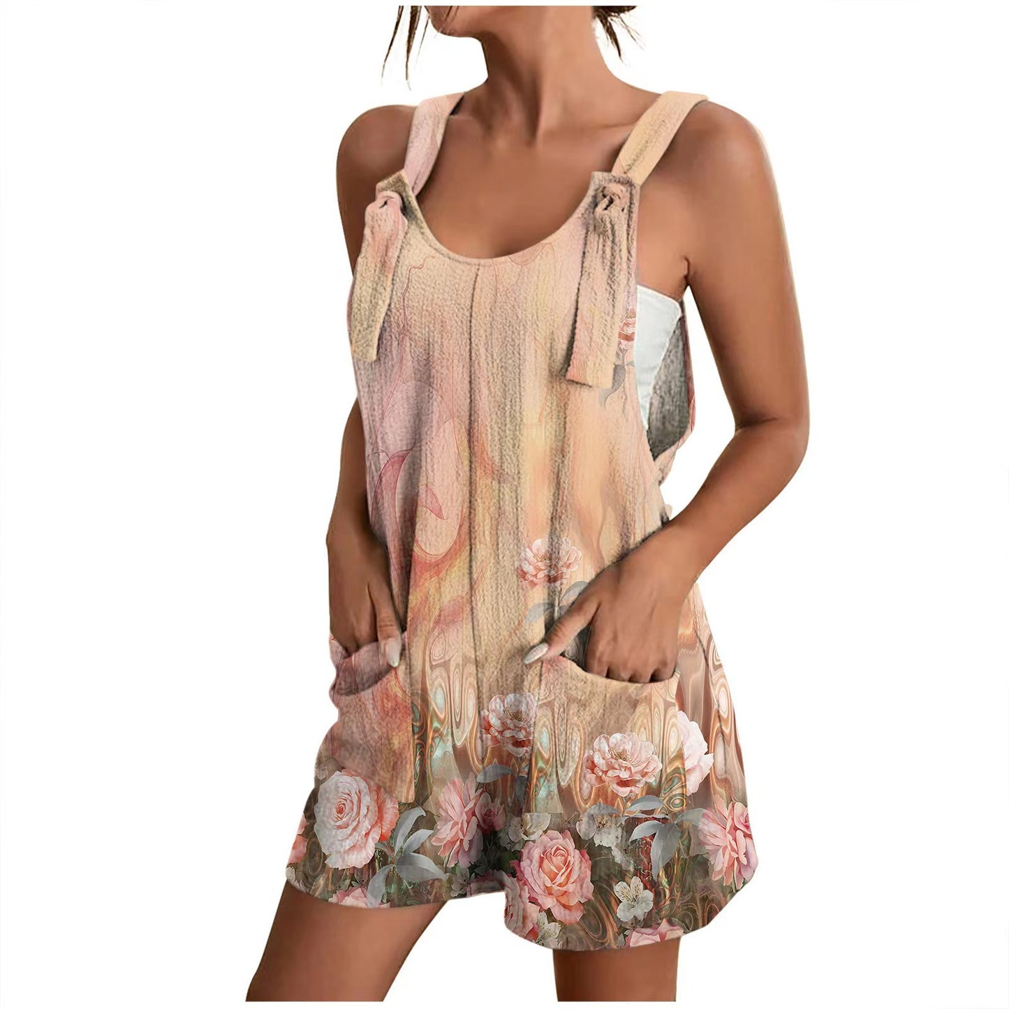Damen Lässiger Sommeroverall mit floralem Print und praktischen Taschen Stalluxe