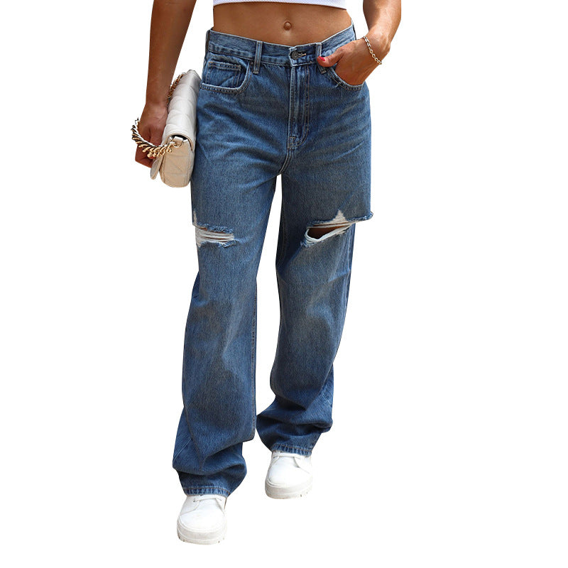 Damen lässige Boyfriend Jeans im Vintage-Stil mit auffälligen Rissen Stalluxe