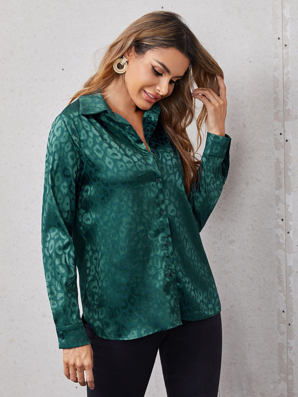 Damen elegante Hemdbluse mit modischem Leopardenmuster Stalluxe