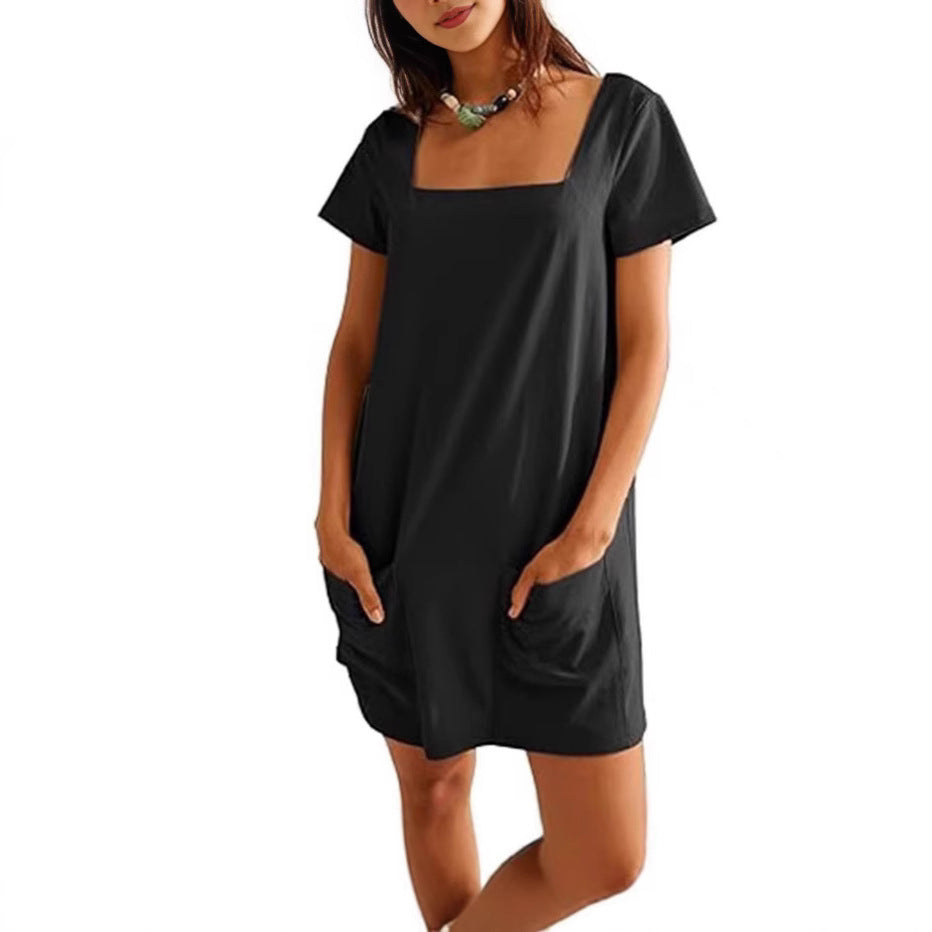 Damen lässiges Tunika-Kleid mit praktischen Taschen und Quadrat-Ausschnitt Stalluxe