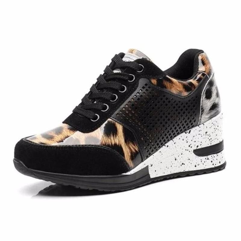 Damen modische Wedge-Sneaker mit stylishem Tiermuster und atmungsaktiver Oberfläche Stalluxe
