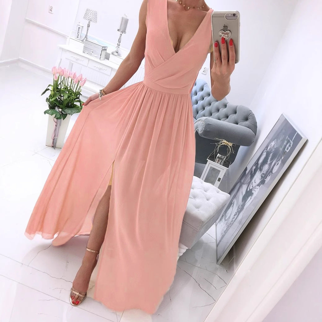 Damen Maxikleid mit Wickeloptik und fließendem Saum Stalluxe