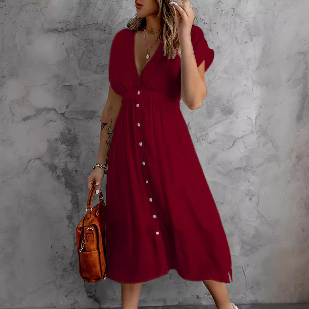 Damen entspannendes Kleid mit Knopfleiste und fließendem Schnitt Stalluxe