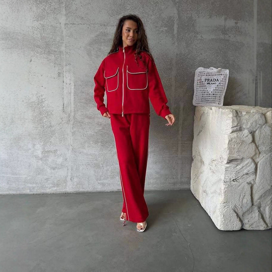 Damen lässiges Sportanzug-Set mit modischer Jacke und weit geschnittenen Hosen Stalluxe