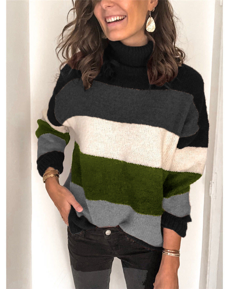 Damen modischer Strickpullover mit lässigem Rollkragen und farbiger Blockgestaltung Stalluxe