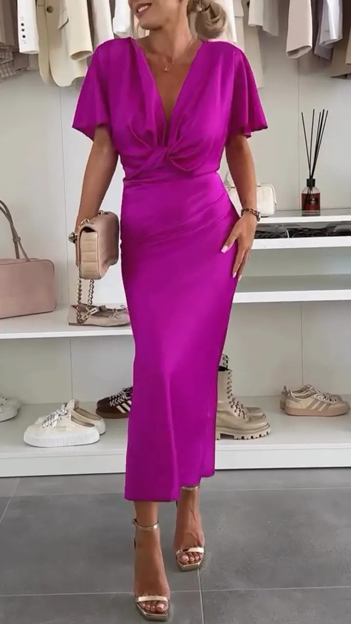 Damen Elegantes Wickelkleid aus satinierter Baumwolle Stalluxe