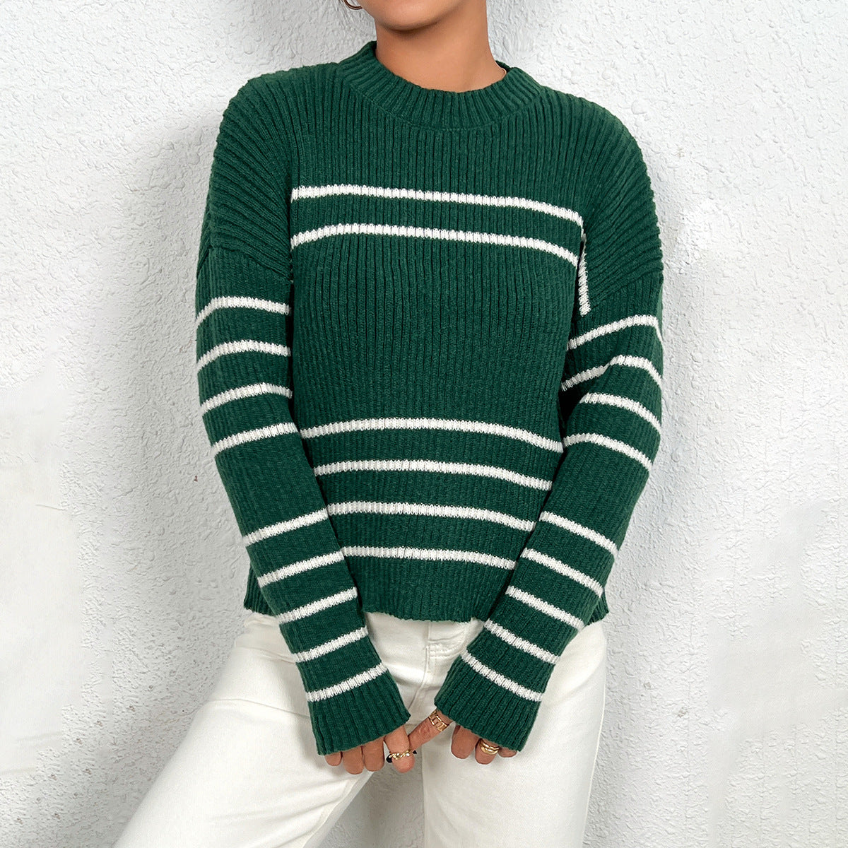 Damen gestreifter Strickpullover Stalluxe