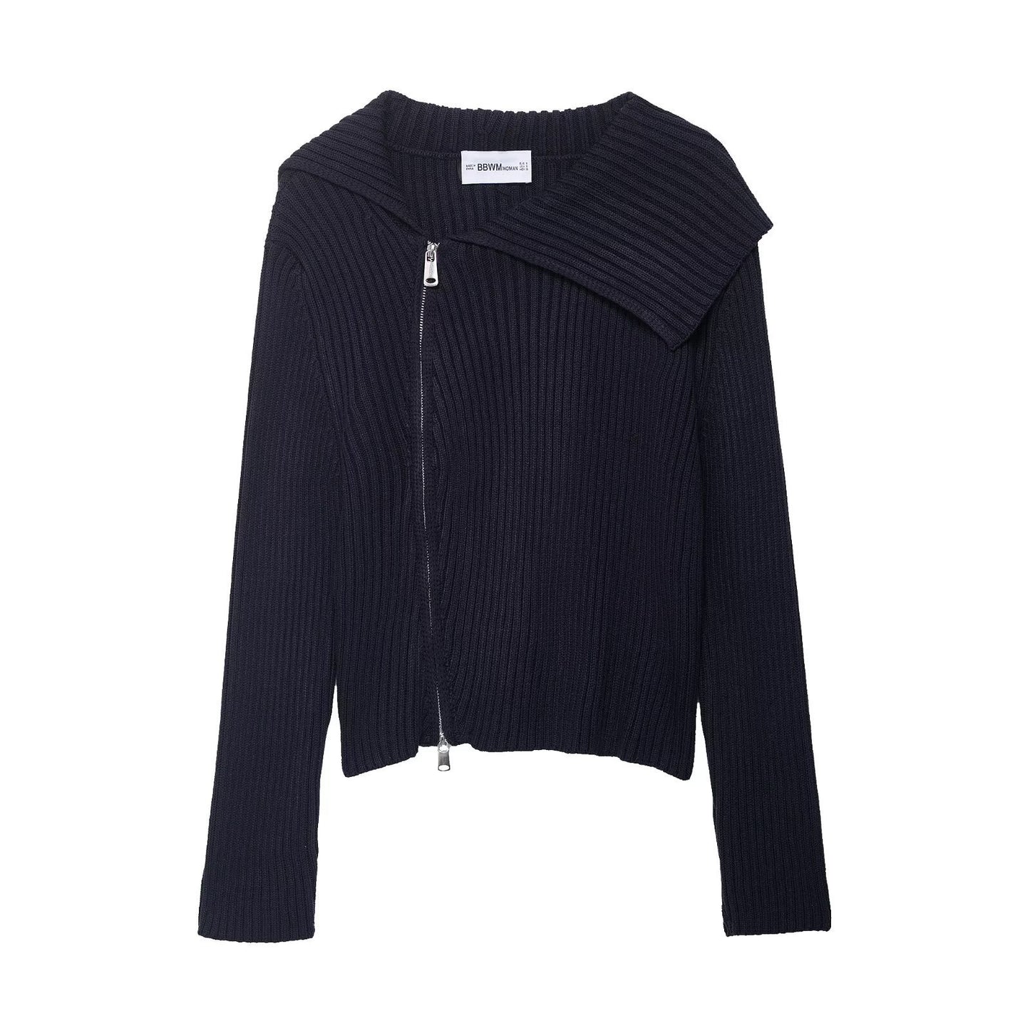Damen modische Strickjacke mit asymmetrischem Kragen und Reißverschluss Stalluxe