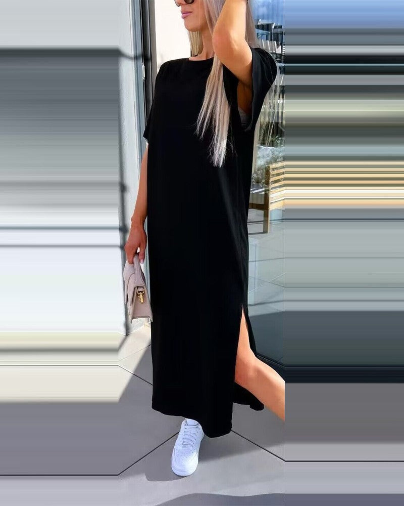 Damen Lässiges Maxi-T-Shirt Kleid mit seitlichem Schlitz und großzügigem Schnitt Stalluxe