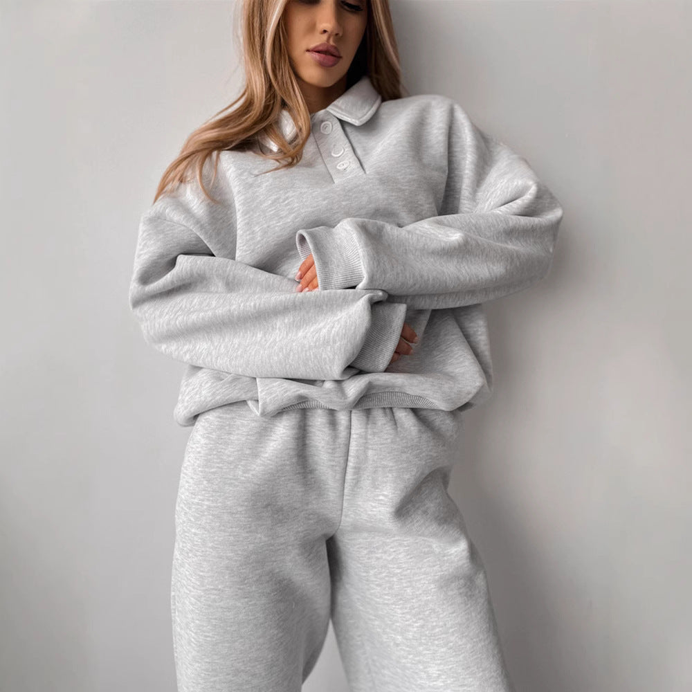 Damen lässiger Sportanzug mit weiten Hosen und Kragen Stalluxe
