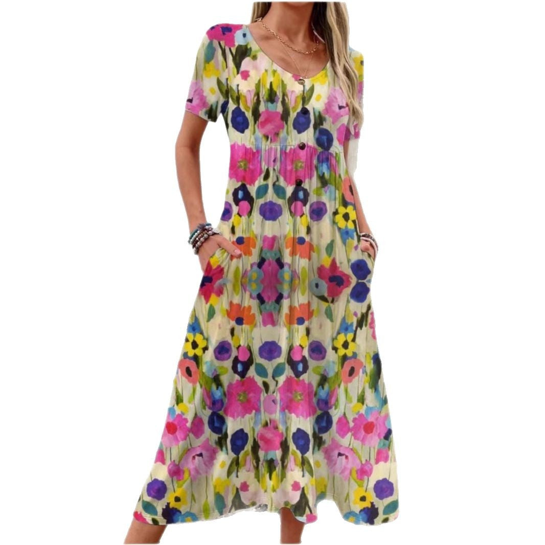 Damen Maxi-Kleid mit floralem Design und praktischen Taschen Stalluxe
