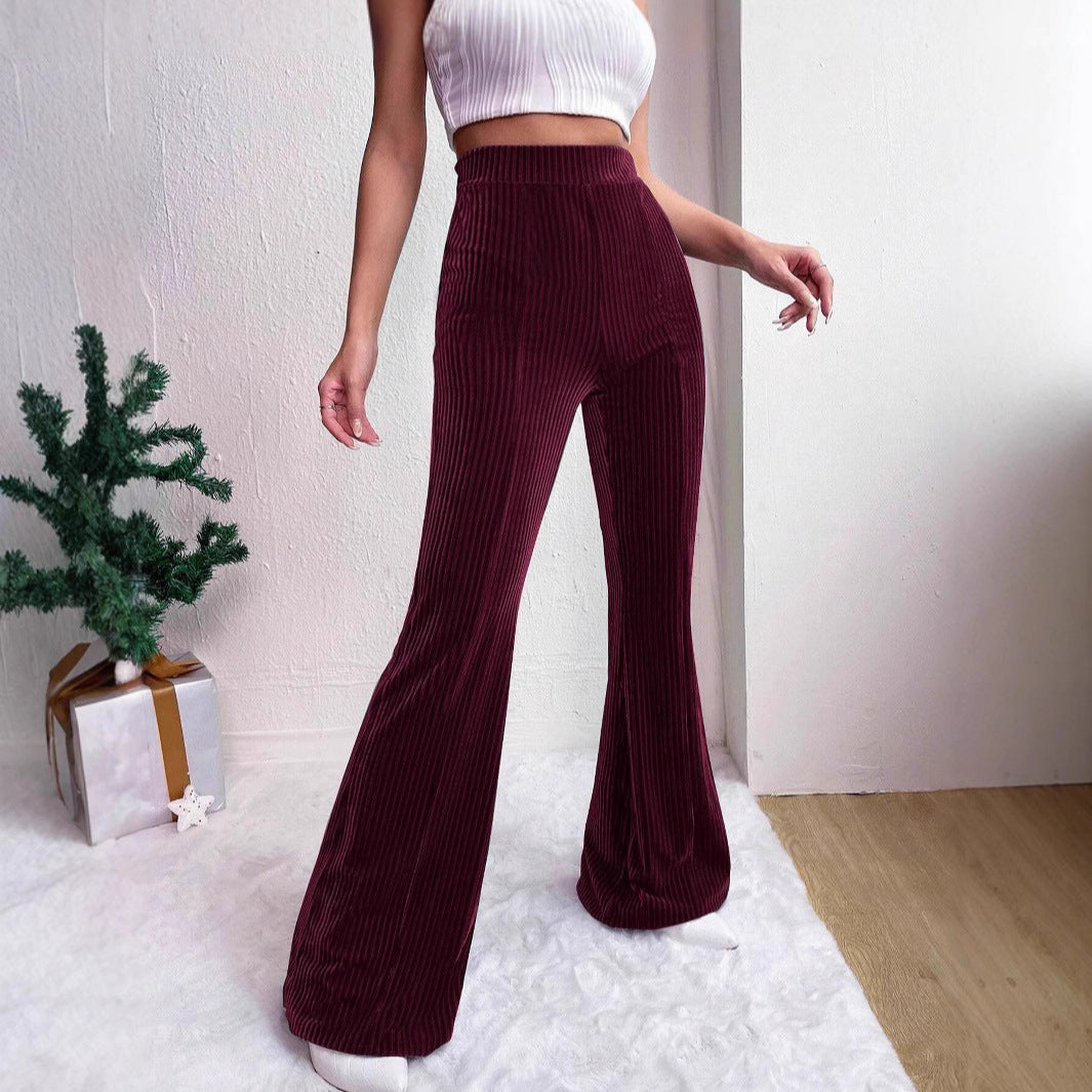 Damen Elegante und bequeme Samthose mit vertikalen Streifen Stalluxe
