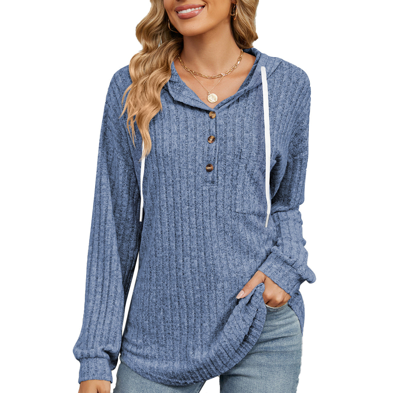 Damen lässiger Hoodie mit Knopfleiste und strukturiertem Design Stalluxe
