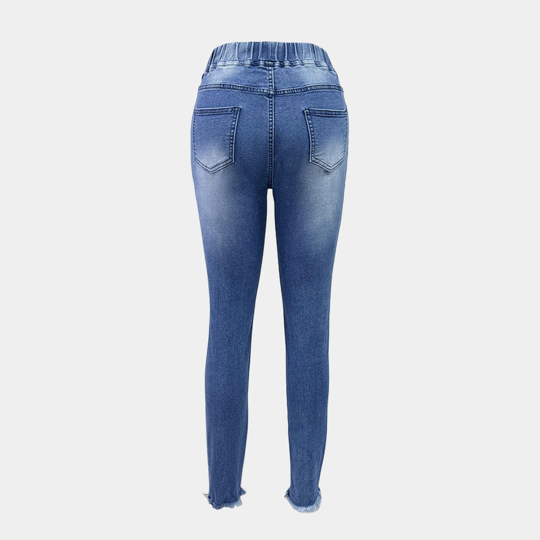 Damen Ripped Skinny Jeans mit elastischem Bund und modischen Destroyed-Details Stalluxe
