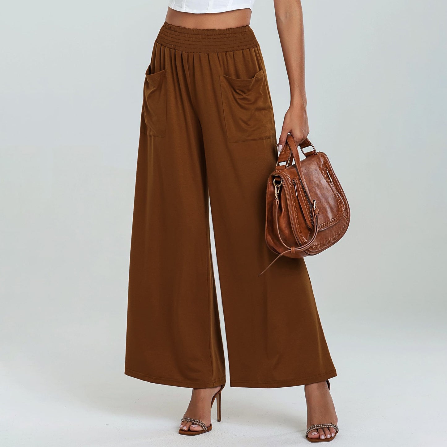 Damen Weit geschnittene Palazzo-Hose mit elastischem Bund und praktischen Taschen Stalluxe