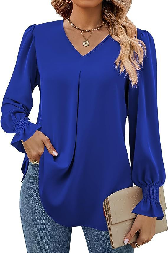 Damen Elegante Bluse mit V-Ausschnitt und Rüschendetails Stalluxe