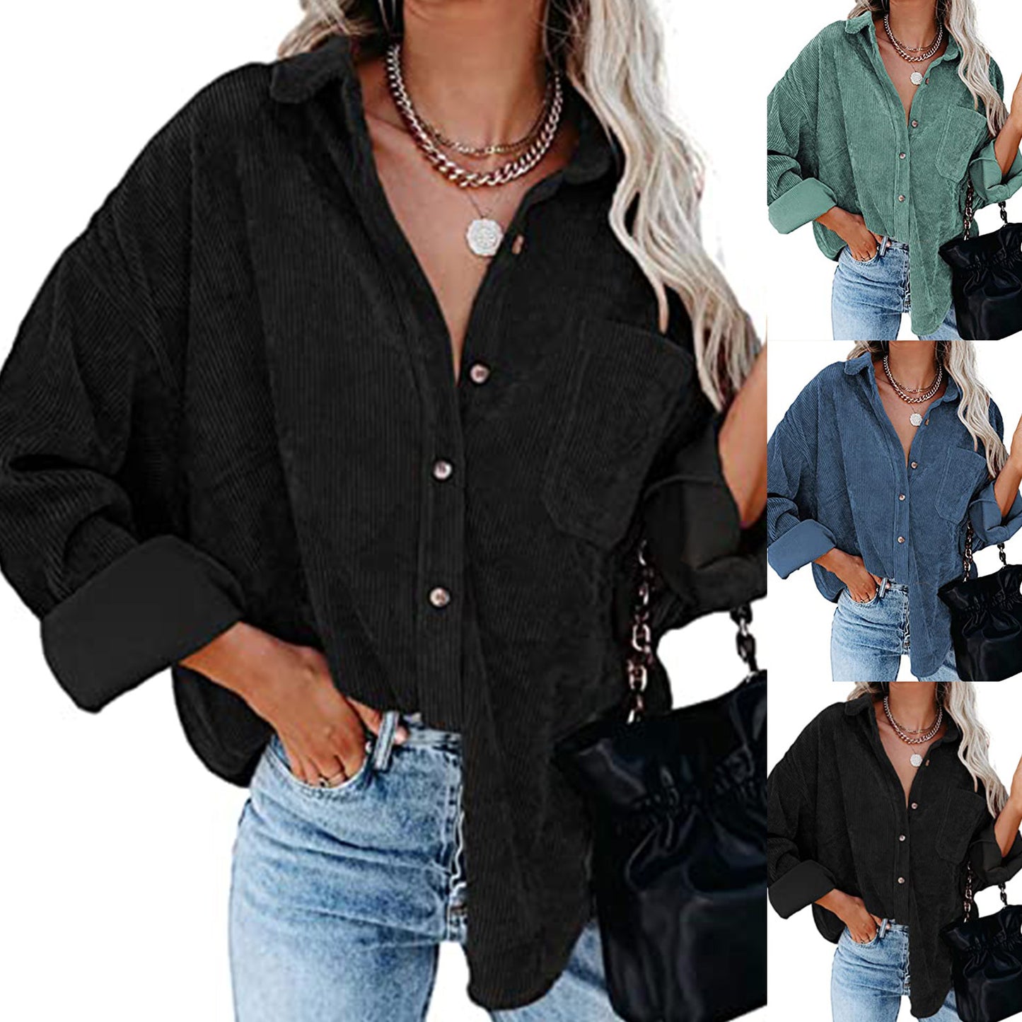 Damen Übergroße Kordbluse Stalluxe