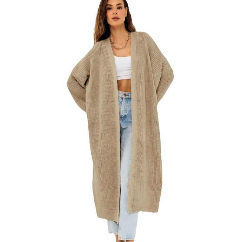 Damen Langer gestrickter Cardigan mit lässigem Schnitt und strukturierter Textur Stalluxe
