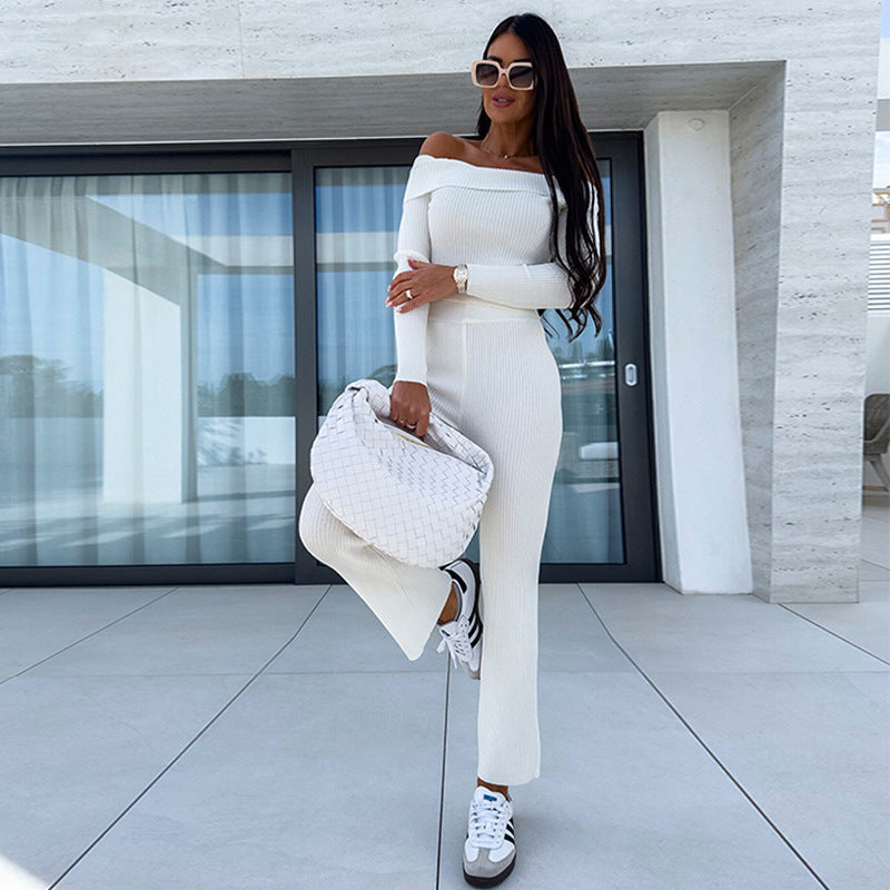 Damen lässiger Jumpsuit mit Off-Shoulder-Ausschnitt und weit geschnittenen Beinen Stalluxe