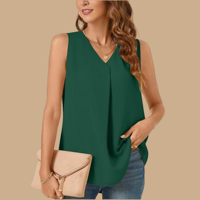 Damen elegante Bluse mit V-Ausschnitt und fließendem Schnitt Stalluxe