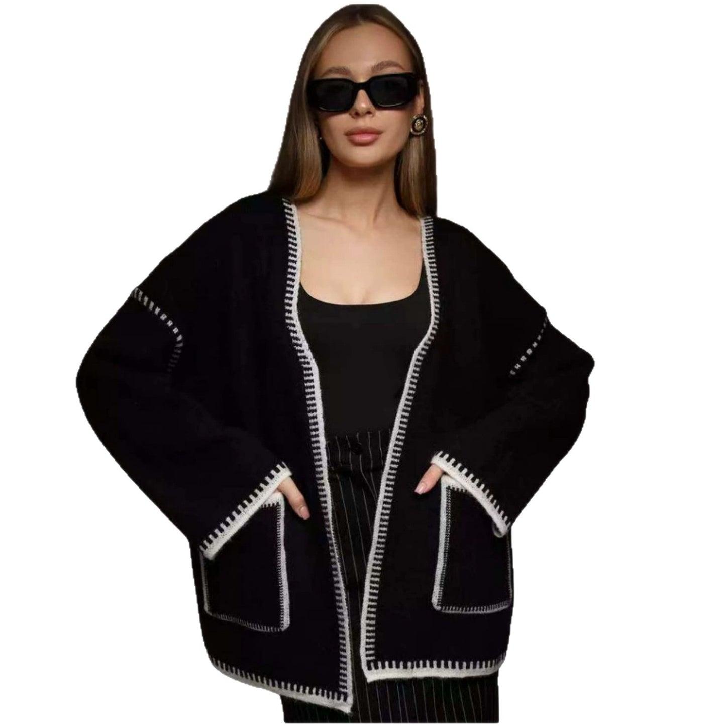 Damen Komfortabler Strickmantel mit Gürtel und praktischen Taschen Stalluxe