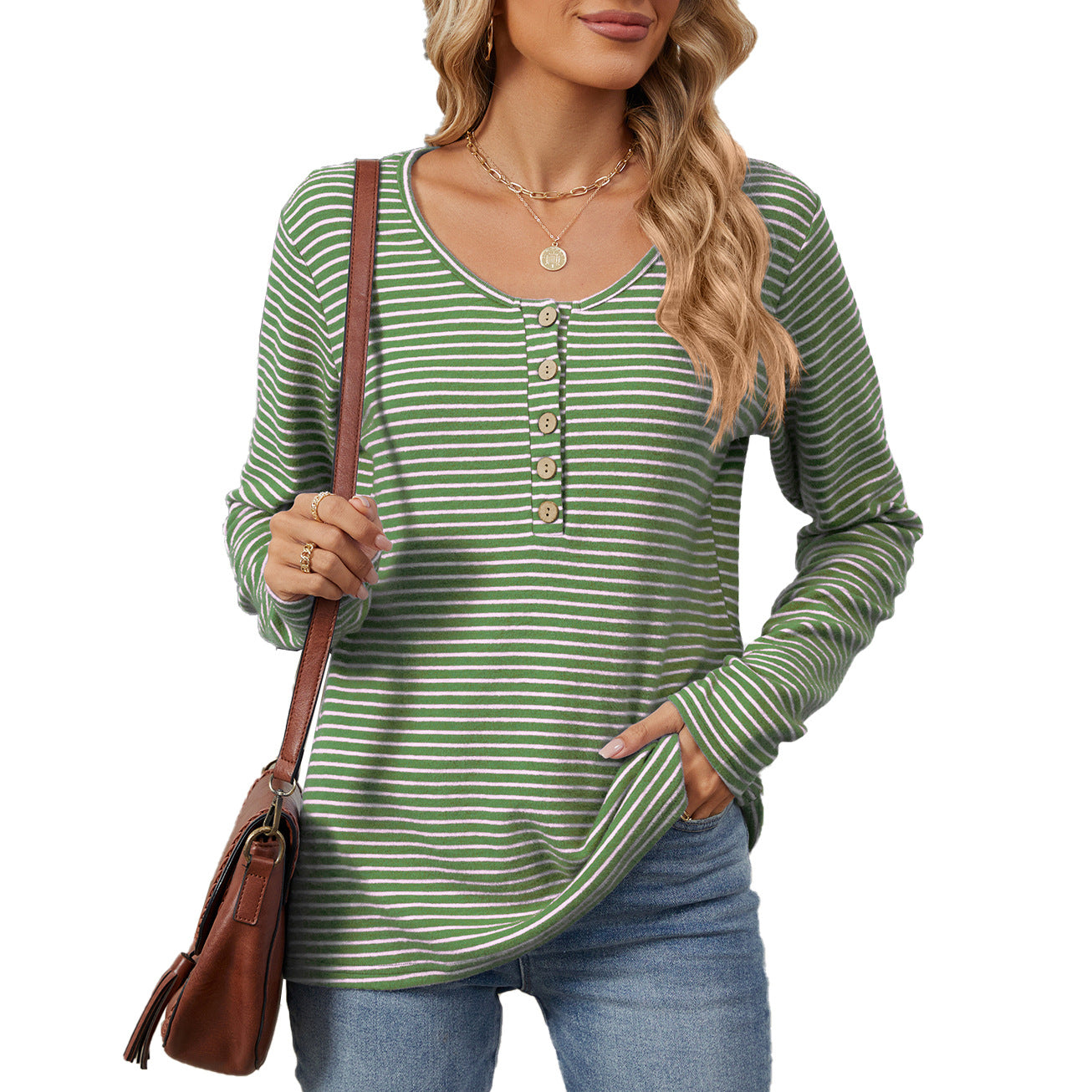 Damen gestreiftes Langarmshirt mit Knopfleiste und lässiger Passform Stalluxe