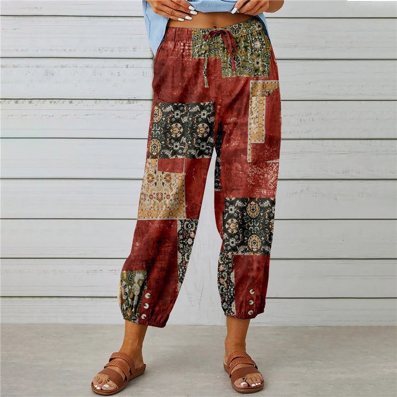 Damen lässige Pant mit floralem Druck und praktischen Knöpfen Stalluxe