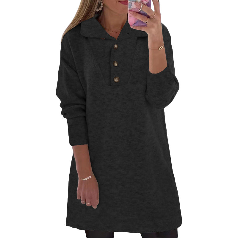 Damen Sweatdress mit Knopfleiste und oversized Kragen Stalluxe