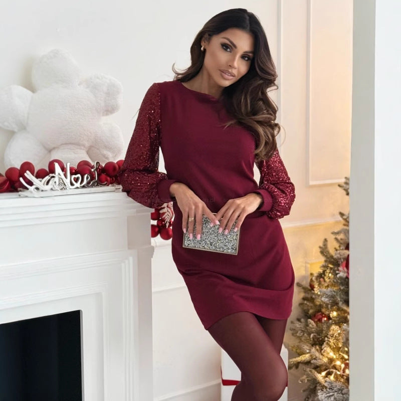 Damen Glamouröses Kleid mit Glitzerärmeln Stalluxe