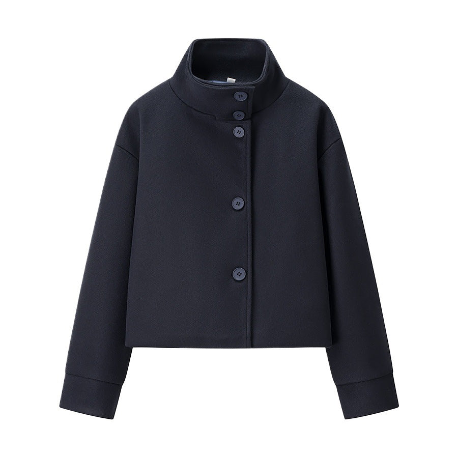 Damen trendige cropped Übergangsjacke mit elegantem Stehkragen und praktischen Knopfdetails Stalluxe