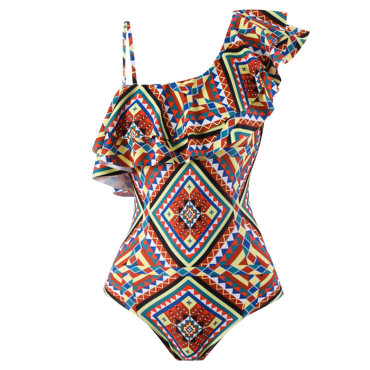 Damen Einteiler Badeanzug mit asymmetrischem Schnitt und modischem Wickelrock Stalluxe
