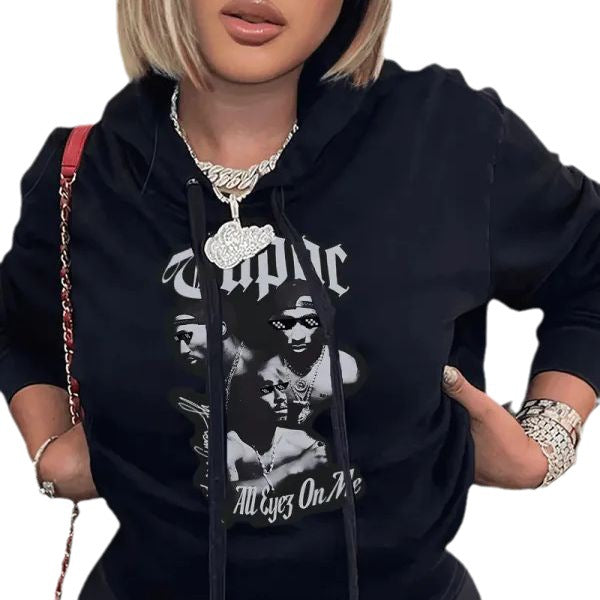 Damen Urbaner Kapuzenpullover mit kreativem Grafikdruck und bequemen Seitentaschen Stalluxe