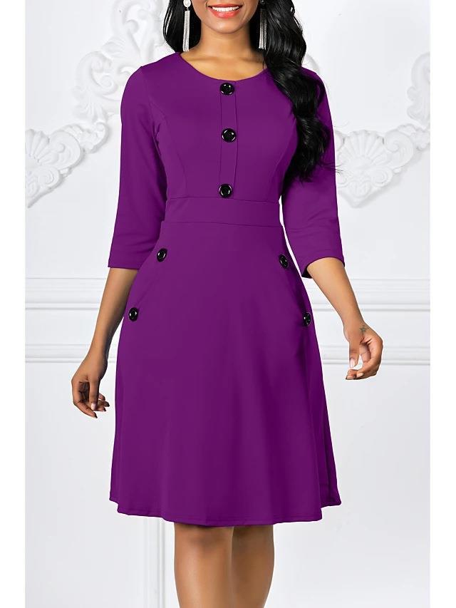 Women's Classic Three-Quarter Sleeve Button-Detail Dress Stalluxe