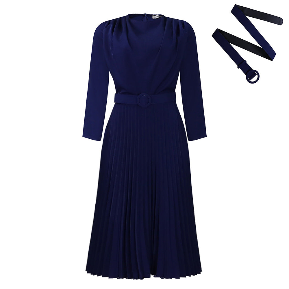Damen Plisseekleid mit elegantem V-Ausschnitt und Gürtel Stalluxe