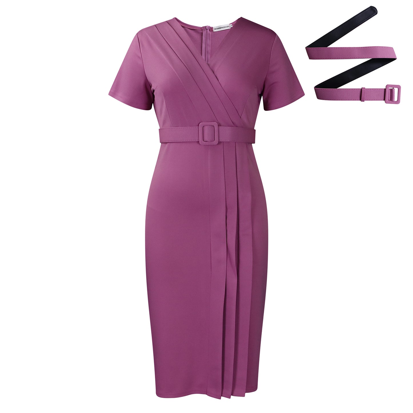 Damen Midi-Kleid mit schickem Wickelverschluss und dekorativem Gürtel Stalluxe