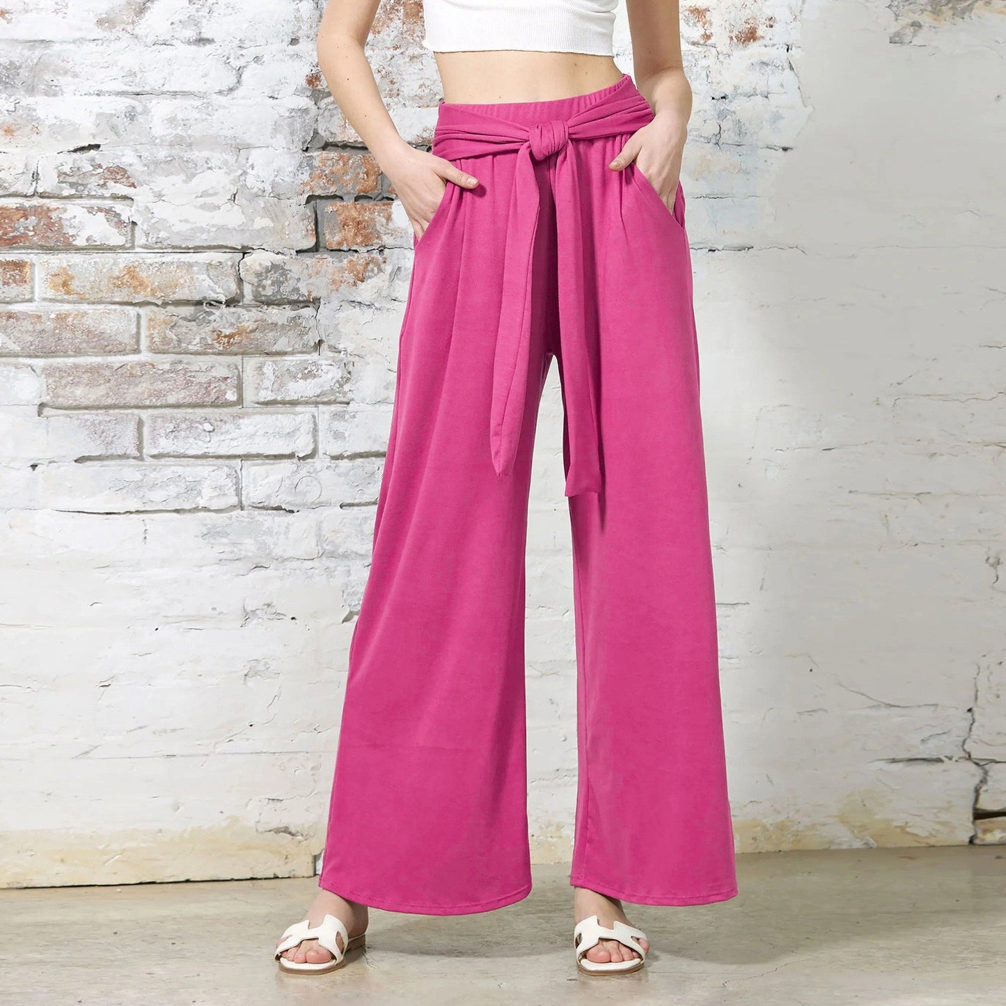 Damen Bequeme und stylische Weite Hose mit Taillengürtel Stalluxe
