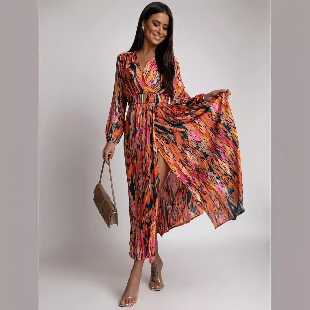 Damen Maxikleid mit voluminösen Ärmeln und dekorativem Gürtel Stalluxe