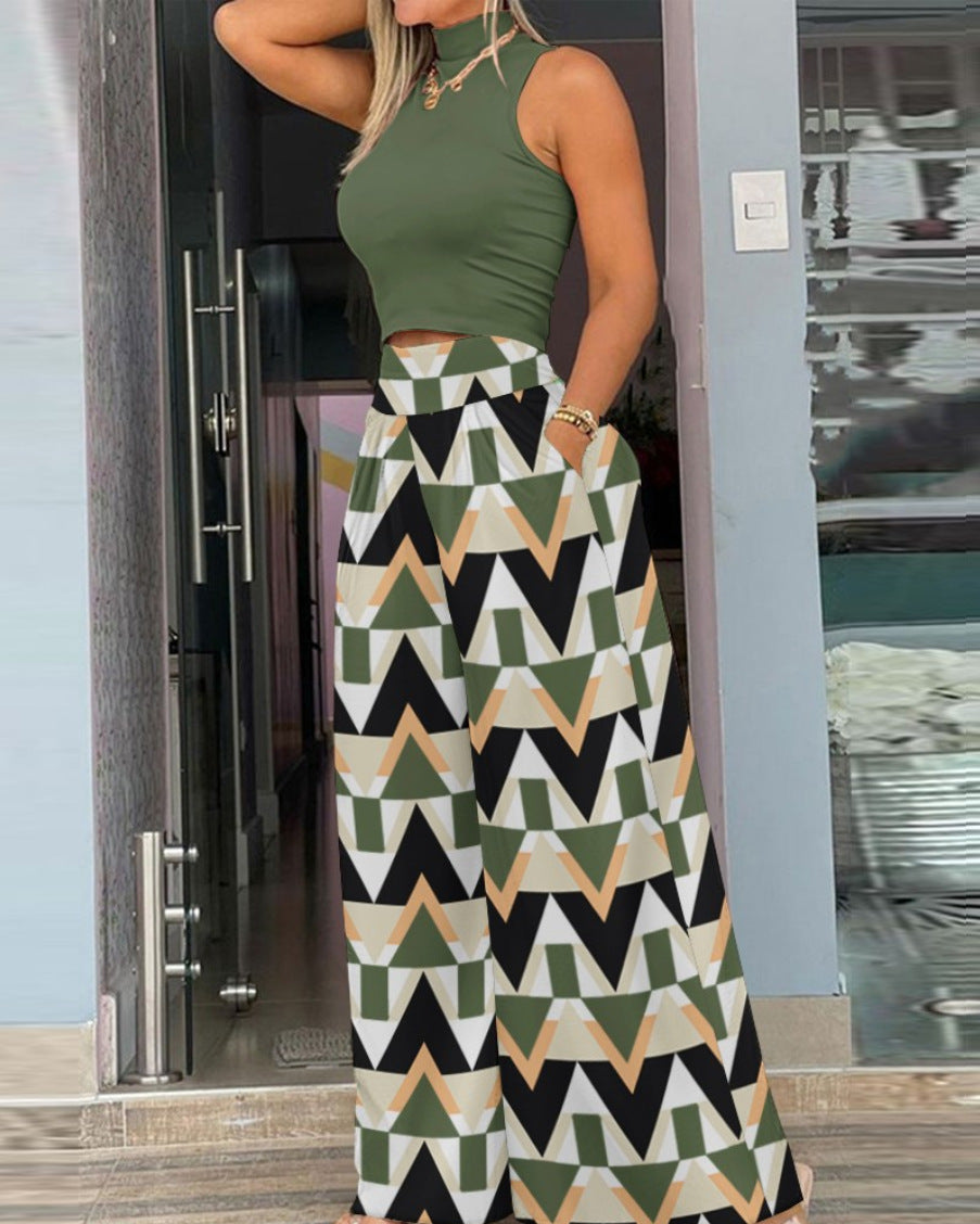 Damen angesagtes Outfit mit ärmellosem Oberteil und weitem Rock Stalluxe