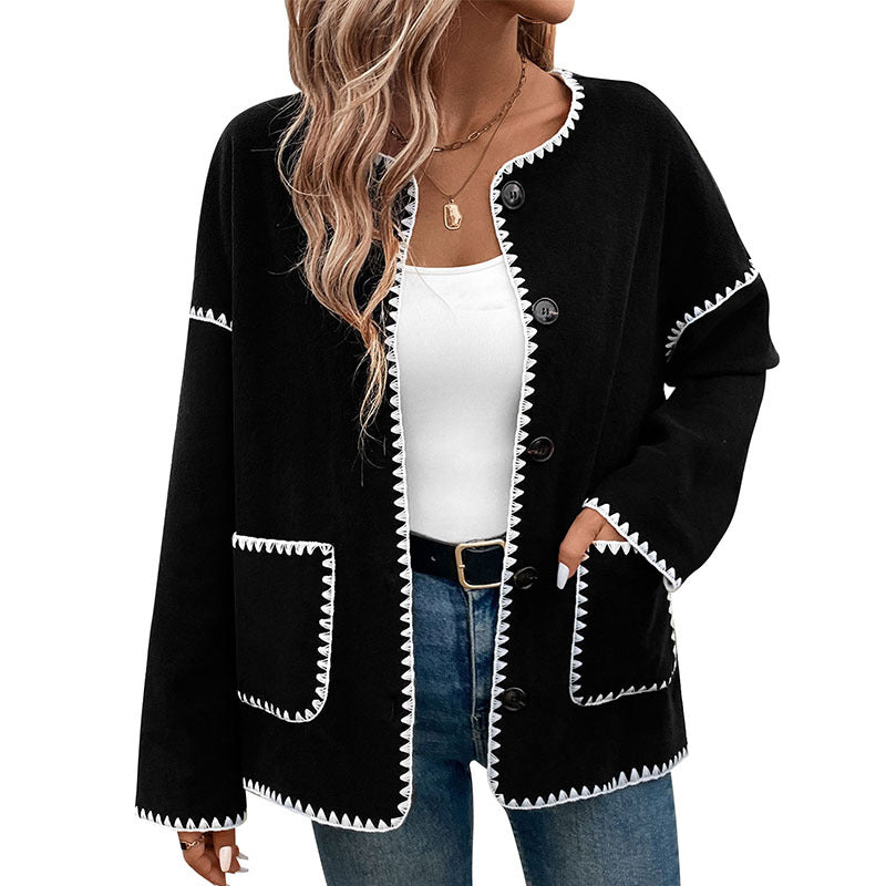 Damen modische Strickjacke mit Kontrastnähten Stalluxe